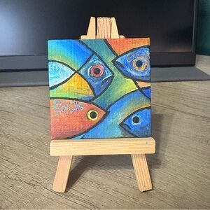 Original Acrylic Abstract Fish Art Painting on Easel